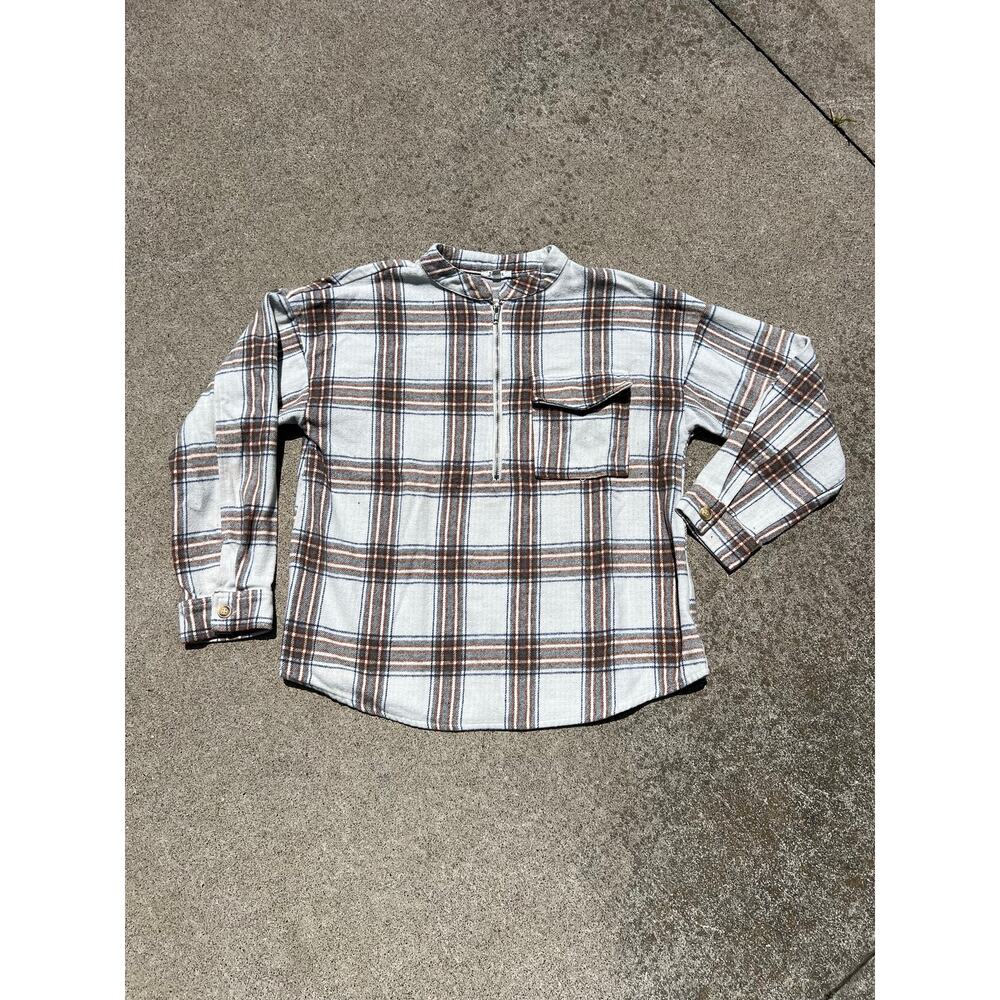 Jodifl Plaid Quarter Zip Sweater Large Cozy Knit Boho Casual Streetwear Fall Top